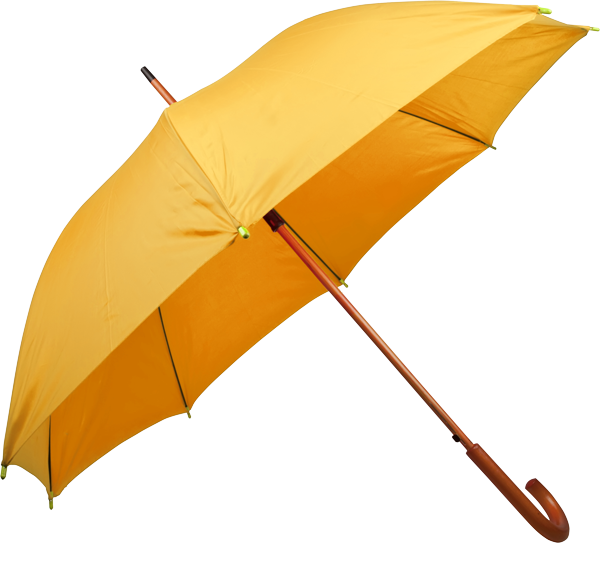 Opened Yellow Umbrella With Wooden Handle