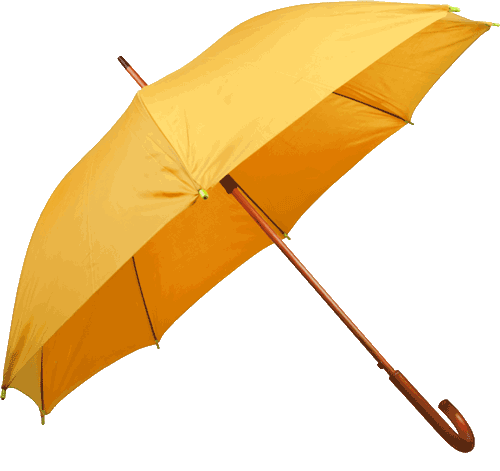 Opened Yellow Umbrella With Wooden Handle