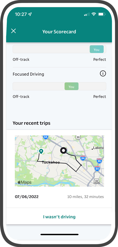 The Elephant Safe Driver app is usage-based insurance, or UBI. It measures driving behavior and starts with the Test Drive. Safer driving can lead to lower premiums to save money.