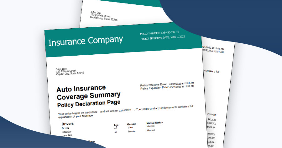 Auto insurance declarations page